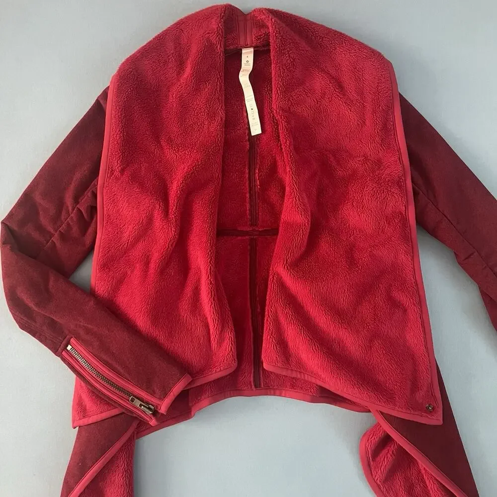 Lululemon Presence Of Mind Deepest Cranberry Red Fleece Wrap Jacket - Picture 6 of 7